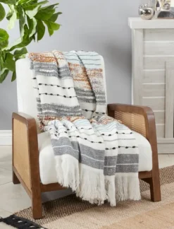Gray Blue Multi Stripe Throw Blanket-Kirkland's Home Sale