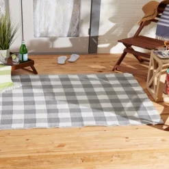 Gray Buffalo Check Outdoor Area Rug, 4X6-Kirkland's Home Online
