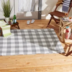 Gray Buffalo Check Outdoor Area Rug, 4X6-Kirkland's Home Online