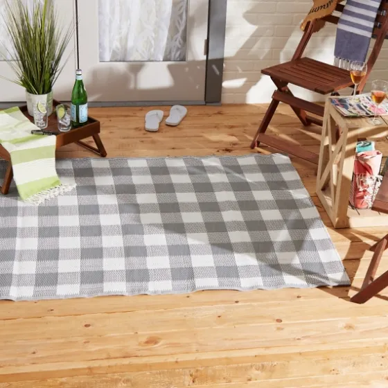 Gray Buffalo Check Outdoor Area Rug, 4X6-Kirkland's Home Online