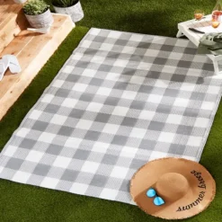 Gray Buffalo Check Outdoor Area Rug, 4X6-Kirkland's Home Online