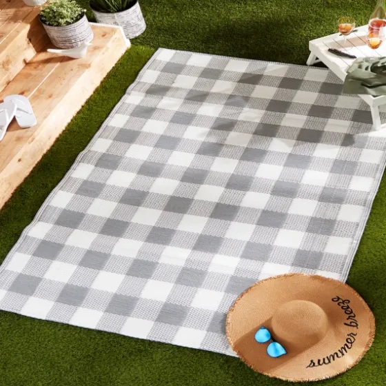 Gray Buffalo Check Outdoor Area Rug, 4X6-Kirkland's Home Online