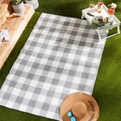 Gray Buffalo Check Outdoor Area Rug, 4X6-Kirkland's Home Online