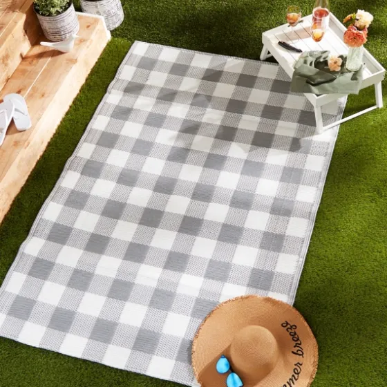 Gray Buffalo Check Outdoor Area Rug, 4X6-Kirkland's Home Online