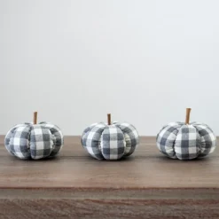 Gray Buffalo Check Pumpkins, Set Of 3-Kirkland's Home Fashion
