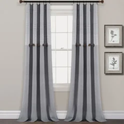 Gray Button And Stripe Curtain Panel Set, 95 In.-Kirkland's Home Clearance