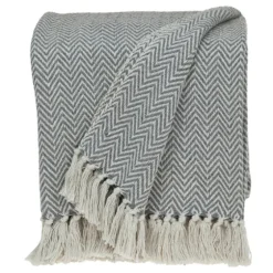 Gray Chevron Cotton Handloomed Tassel Throw-Kirkland's Home Shop