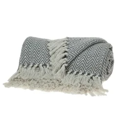 Gray Chevron Cotton Handloomed Tassel Throw-Kirkland's Home Shop