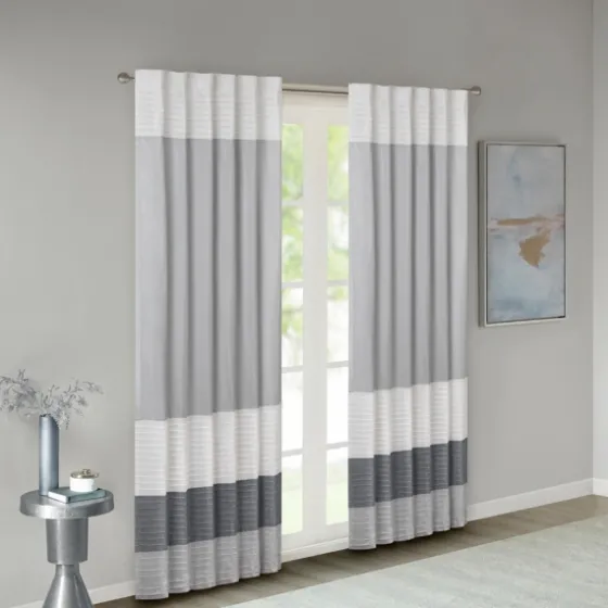 Gray Color Block Striped Curtain Panel, 84 In.-Kirkland's Home Flash Sale