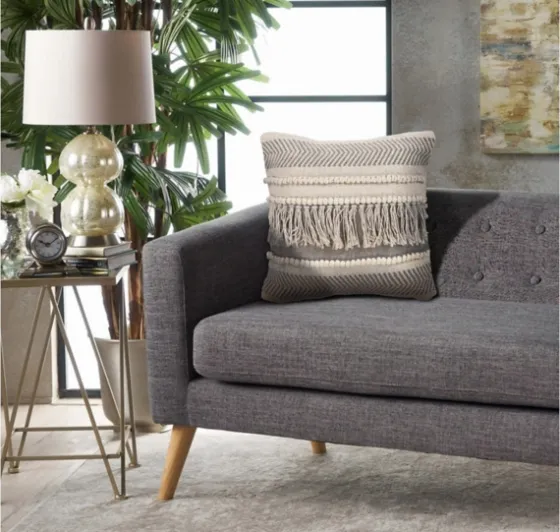 Gray Comfort Fringe Pillow-Kirkland's Home Cheap