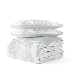Gray Damask Reversible 3-Pc. King Quilt Set-Kirkland's Home Shop