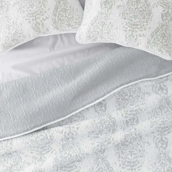 Gray Damask Reversible 3-Pc. King Quilt Set-Kirkland's Home Shop