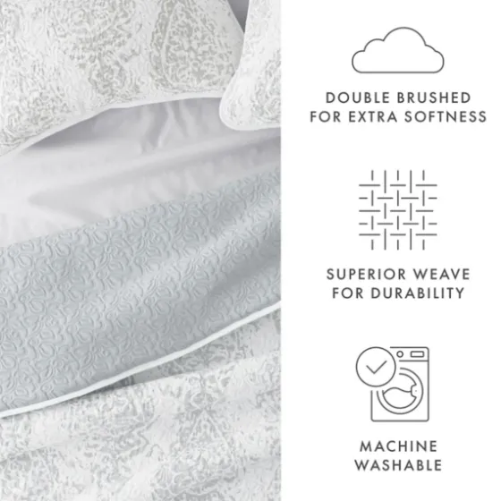Gray Damask Reversible 3-Pc. King Quilt Set-Kirkland's Home Shop