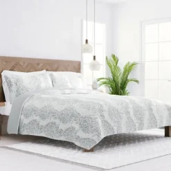 Gray Damask Reversible 3-Pc. Queen Quilt Set-Kirkland's Home Online