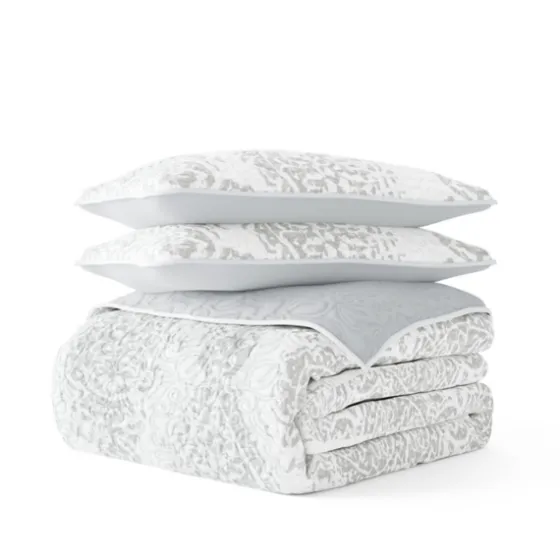 Gray Damask Reversible 3-Pc. Queen Quilt Set-Kirkland's Home Online