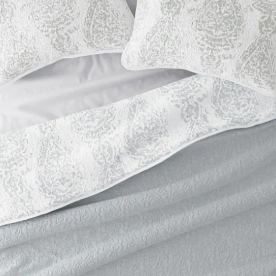 Gray Damask Reversible 3-Pc. Queen Quilt Set-Kirkland's Home Online