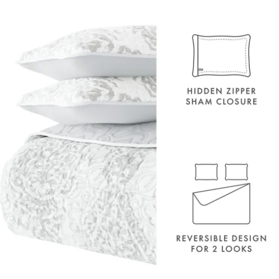 Gray Damask Reversible 3-Pc. Queen Quilt Set-Kirkland's Home Online