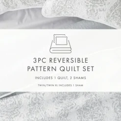 Gray Damask Reversible 3-Pc. Queen Quilt Set-Kirkland's Home Online