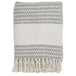 Gray Diamond Weave Throw With Tassels-Kirkland's Home Store