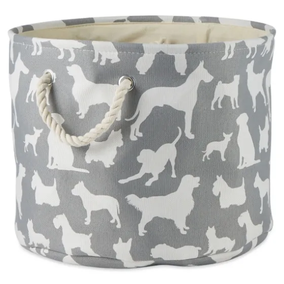 Gray Dog Show Round Storage Bin, 18 In.-Kirkland's Home Cheap