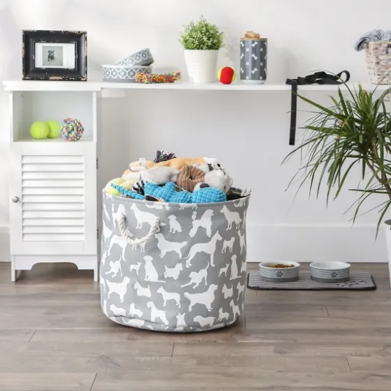 Gray Dog Show Round Storage Bin, 18 In.-Kirkland's Home Cheap