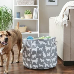 Gray Dog Show Round Storage Bin, 18 In.-Kirkland's Home Cheap