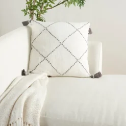 Gray Dotted Braided Stripe Tassel Throw Pillow-Kirkland's Home Store