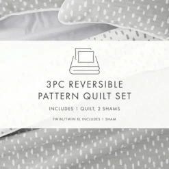 Gray Dotted Reversible 3-Pc. King Quilt Set-Kirkland's Home New
