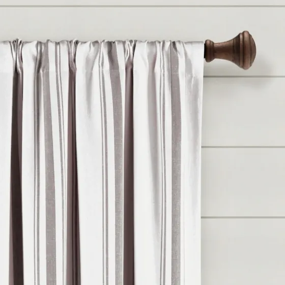 Gray Farmhouse Stripe Curtain Panels, Set Of 2-Kirkland's Home Sale