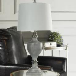 Gray Faux Wood And Silver Table Lamp-Kirkland's Home Shop