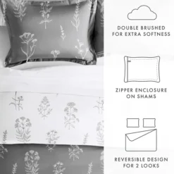 Gray Floral Reversible 2-Pc. Twin Duvet Cover Set-Kirkland's Home Sale