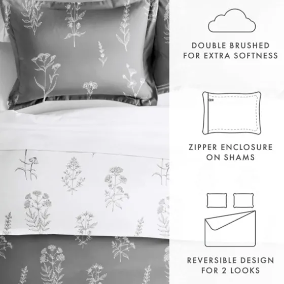 Gray Floral Reversible 2-Pc. Twin Duvet Cover Set-Kirkland's Home Sale