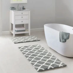 Gray Geometric Pattern Reversible Bath Mat, 60 In.-Kirkland's Home Outlet