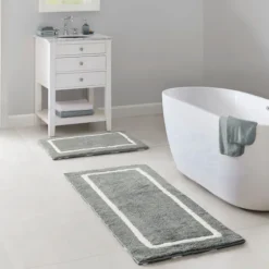 Gray Geometric Pattern Reversible Bath Mat, 60 In.-Kirkland's Home Outlet