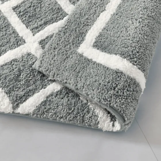 Gray Geometric Pattern Reversible Bath Mat, 34 In.-Kirkland's Home Hot