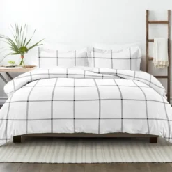 Gray Grid Plaid 3-Pc. Micro Queen Duvet Cover Set-Kirkland's Home Cheap