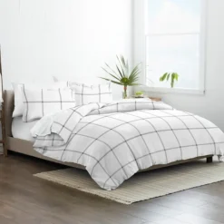 Gray Grid Plaid 3-Pc. Micro Queen Duvet Cover Set-Kirkland's Home Cheap