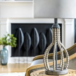 Gray Iron And Rattan Beaded Table Lamp-Kirkland's Home Outlet