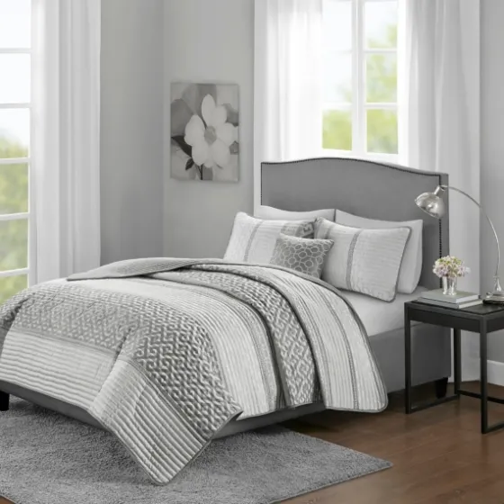 Gray Jacquard Motif 4-Pc. Queen Coverlet Set-Kirkland's Home Shop