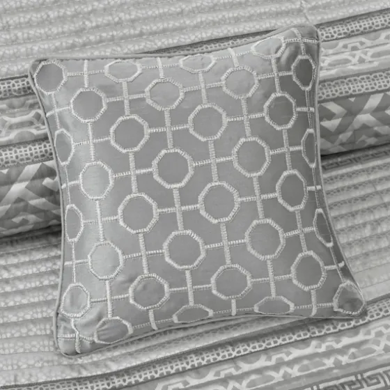 Gray Jacquard Motif 4-Pc. Queen Coverlet Set-Kirkland's Home Shop