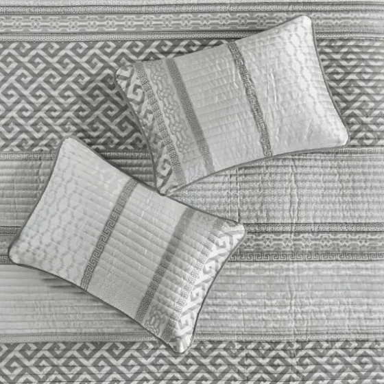 Gray Jacquard Motif 4-Pc. Queen Coverlet Set-Kirkland's Home Shop