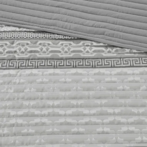 Gray Jacquard Motif 4-Pc. Queen Coverlet Set-Kirkland's Home Shop