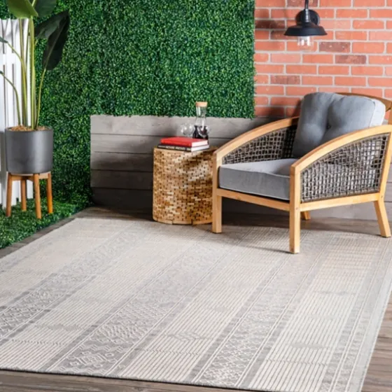 Gray Lee Global Stripes Outdoor Area Rug, 5X8-Kirkland's Home Outlet