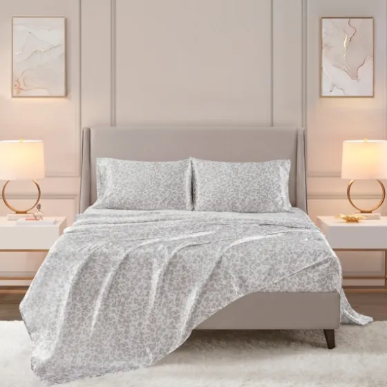Gray Leopard Print Satin 3-Pc. Twin Sheet Set-Kirkland's Home Best