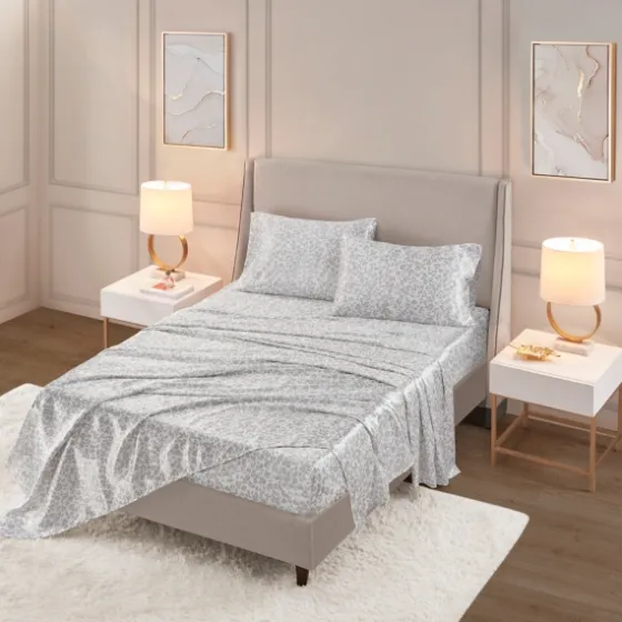 Gray Leopard Print Satin 3-Pc. Twin Sheet Set-Kirkland's Home Best