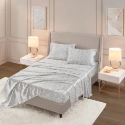 Gray Leopard Print Satin 4-Pc. King Sheet Set-Kirkland's Home Best Sale