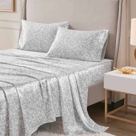 Gray Leopard Print Satin 4-Pc. King Sheet Set-Kirkland's Home Best Sale