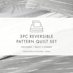 Gray Linear Reversible 3-Pc. King Quilt Set-Kirkland's Home Store