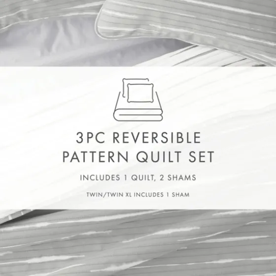 Gray Linear Reversible 3-Pc. King Quilt Set-Kirkland's Home Store