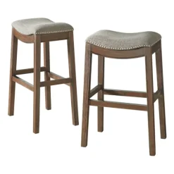 Gray Nailhead Trim Saddle Bar Stools, Set Of 2-Kirkland's Home Hot